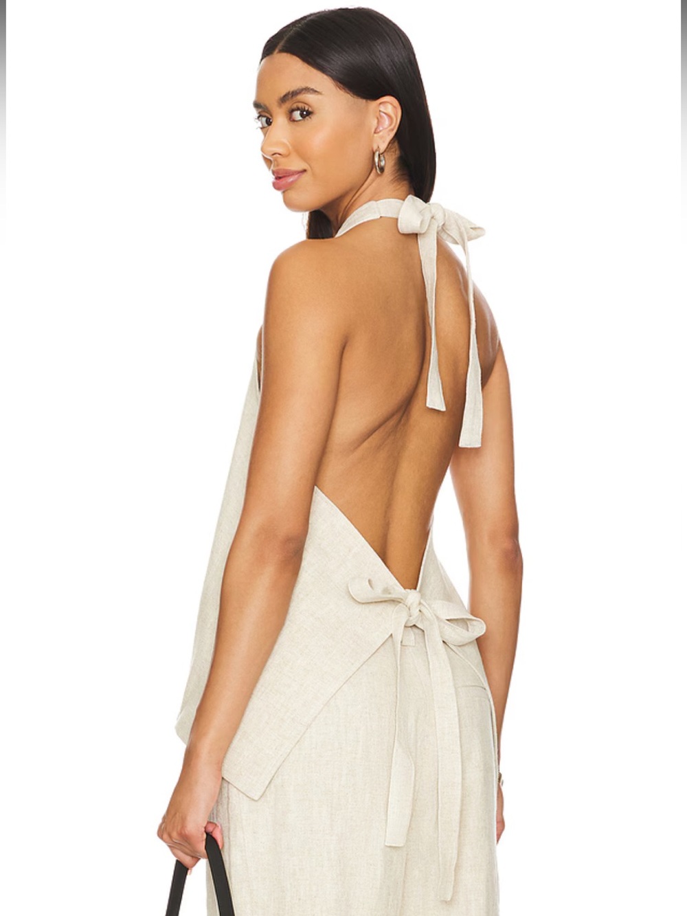 Lioness Hills Linen-Cotton Halter Tie Vest in Oatmeal Sz M - Picture 3 of 12